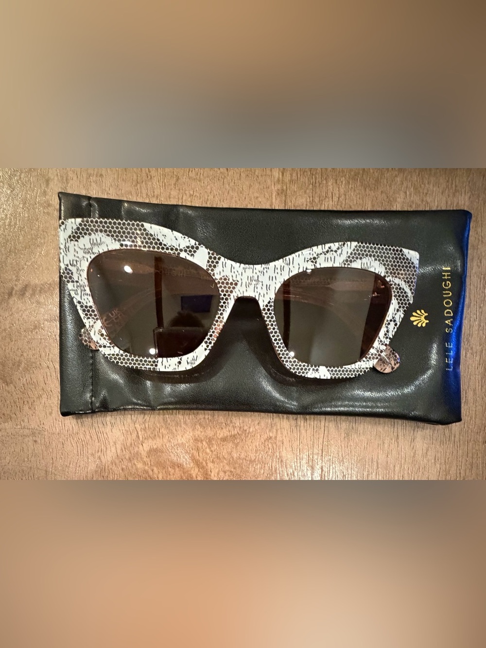 Lele Sadoughi White Snake-Print Cat Eye Sunglasses with Brown Lenses